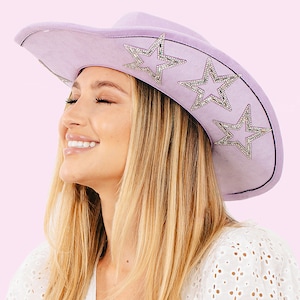 Cowgirl Hat Lilac Star Embellished Studded Rhinestone Star Cowboy Hat Nashville Bachelorette Party Hats Concert Outfit Cute Gift For Bride