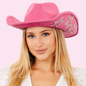 Cowgirl Hat Pink Fuchsia Embellished Studded Rhinestone Star Cowboy Hat Silver Star Nashville Bachelorette Hat Bride Hat Concert Outfit Gift