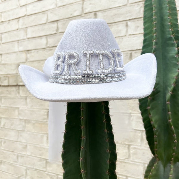 Bride Cowboy Hat With Veil Cowgirl Hat Pearl Embellished Cowboy Hat Nashville Bride Bachelorette Party Hats Cute Gift For Bride Cowgirl Hat