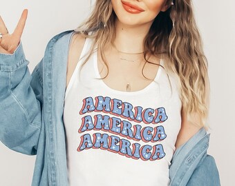 4th of July Tank Retro America Tank Fourth of July Shirts 4th of July Shirt America Tank Top Racerback Tank For Women Independence Day Tank