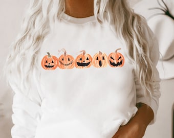 Halloween Sweatshirt, Cute Pumpkins, Jack o Lantern, Pumpkin Halloween Pullover,Crewneck Sweater, Thanksgiving Outfit Plus Sizes