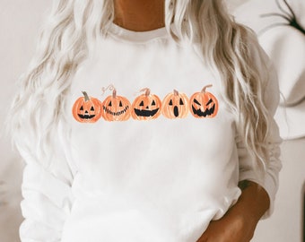 Halloween Sweatshirt, Cute Pumpkins, Jack o Lantern, Pumpkin Halloween Pullover,Crewneck Sweater, Thanksgiving Outfit Plus Sizes