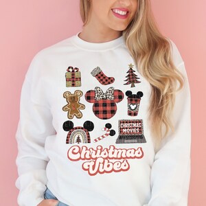 Retro Christmas Vibes Sweatshirt,Christmas Favorites Xmas Shirt Christmas Gift Shirt,Plaid,Festive Crewneck Matching Kids Toddler