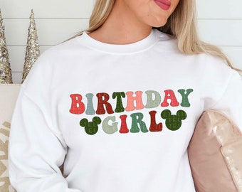 Birthday Girl Sweatshirt Christmas Mouse Ears Birthday Sweatshirt Retro Christmas Sweatshirt Colorful Crewneck Sweater Kids Shirt Toddler