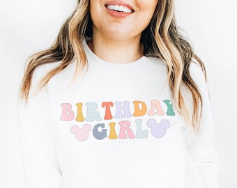 Birthday Girl Sweatshirt, Retro Birthday Sweatshirt, Bday Pastel Shirt, Retro Colorful Birthday Crewneck Sweater, Kids Toddler Bday Gift