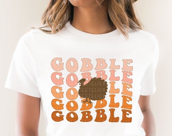 Thanksgiving Shirts For Women Gobble Gobble Gobble Shirt Groovy Women's Fall Shirts Matching Kids Shirt Toddler Cute Thanksgiving Outfit