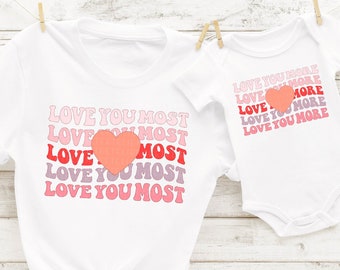 Valentines Day Shirts, Mama & Mini, Mommy And Me, Mother Daughter Valentine's Day Outfits, Matching T-Shirts, Love You More, Love You Most