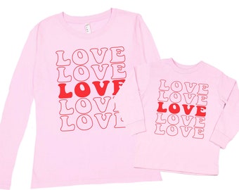 Mommy and Me Valentine's Long Sleeve Shirts, Mother Daughter Shirts,Retro Love Matching Shirts,Mama,Toddler Valentines Outfit,Cute Mom Shirt