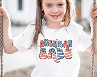 American Babe Shirt, USA Shirt, Retro American Girl Red White Blue 4th of July Shirt,Fourth of July America Toddler Kids Tee,Patriotic Shirt