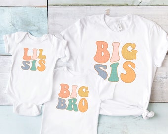 Big Bro Big Sis Lil Sis Lil Bro Sibling Shirts Pregnancy Announcement Shirt Cute Matching Little Brother Big Sister T-Shirt Hospital Outfits