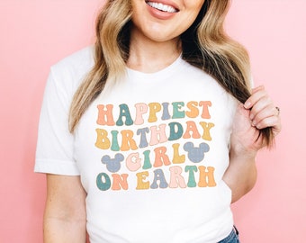 Happiest Birthday Girl On Earth Shirt Cute Birthday Shirt Women's Birthday Shirt Retro Bday Shirt Colorful T-Shirt Kids Toddler Baby Adult