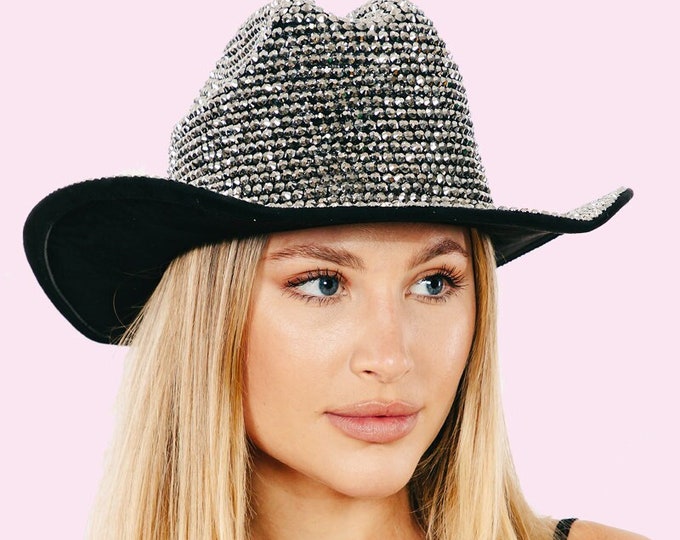 Rhinestone Studded Cowgirl Hat Black Embellished Cowboy Hat Nashville