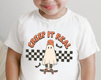Creep It Real Shirt, Halloween Shirts For Boys, Boo Spooky Ghost Tee, Fall Cute Checkered T-shirt, Youth Baby Toddler Autumn Halloween Kids