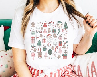 Christmas Shirts For Women, Christmas T-Shirt,Christmas Doodles,Little Things,XMAS Favorites Christmas Tree,Holiday Matching Youth Kids Baby