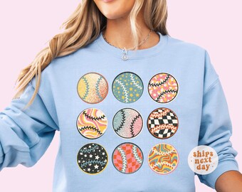 Baseball Sweatshirt Baseballs Sweatshirt Game Day Shirt Baseball Mom Sweatshirt Womens Crewneck Groovy Baseballer Gift For Her Plus Size