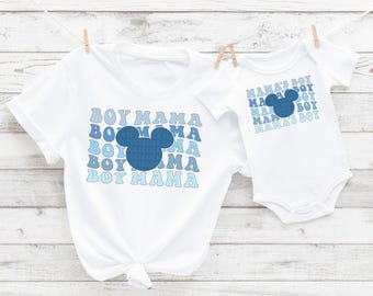 Boy Mama T-Shirt Mama's Boy Shirt Mom Of Boys T-Shirt Mouse Ears Shirt Retro Groovy Magical Tees Mommy and Me Shirt Cute Gift For Boy Mamas