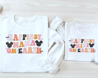 Happiest MAMA MINI On Earth Sweatshirt Matching Halloween Mommy & Me Mouse Ears Shirts Family Vacation Shirt Mom Daughter Happiest Place