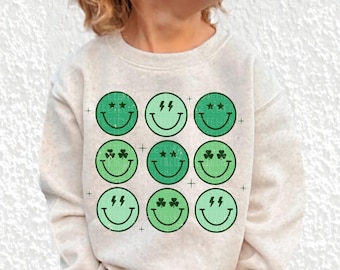 St Patricks Sweatshirt For Kids St. Patrick's Day Sweatshirt Toddler Retro Cute St Paddys Gift Retro Sweatshirt Groovy Happy Face Shirt Baby