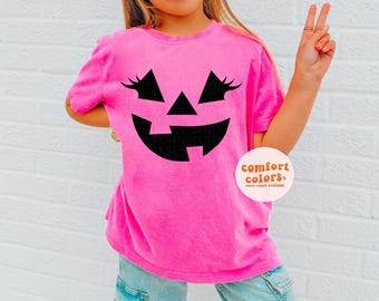 Pumpkin Shirt Kids Halloween Shirt Jack o Lantern Shirt Lashes Girls Shirt Cute Halloween T Shirt Jack'o Lantern Tee Spooky Comfort Colors®