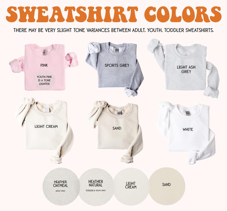 a collection of six different colored t-shirts, each with a label indicating the color and the age group it is intended for.