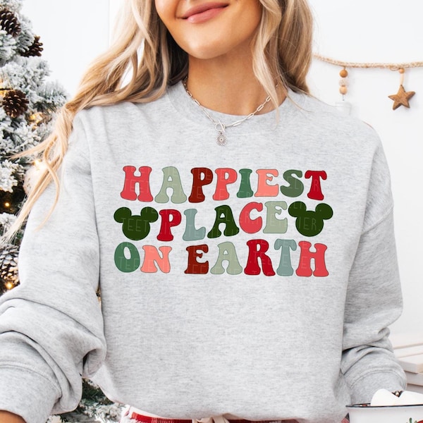 Happiest Place On Earth Sweatshirt Christmas Sweatshirt Matching Mouse Ears Shirt Xmas Family Trip Crewneck Sweatshirt Kids Shirt Toddler