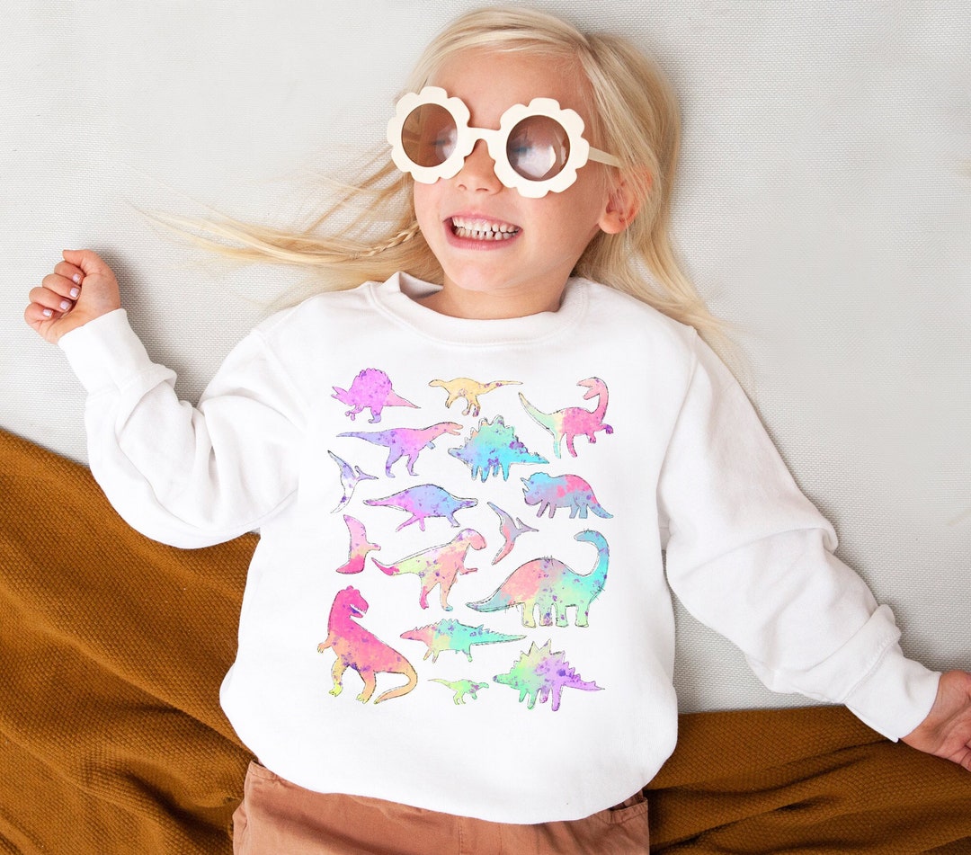 DINOSAUR WOW FLEECE GIRLS SWEATSHIRT - WHITE