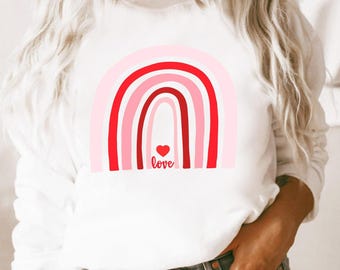 Valentine Sweatshirt Rainbow Valentines Shirts Womens Love Heart Long Sleeve Crewneck Pullover Women Gift For Her Kids Toddler Matching