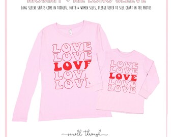 Mommy and Me Valentine's Long Sleeve Shirts, Mother Daughter Shirts,Retro Love Matching Shirts,Mama,Toddler Valentines Outfit,Cute Mom Shirt