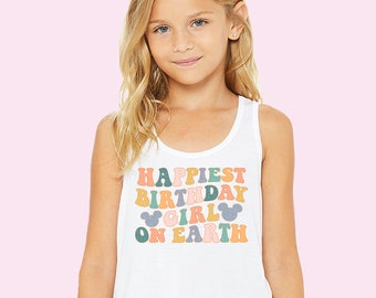 Happiest Birthday Girl On Earth Tank Magic Mouse Ear Tank Summer Bday Retro Shirt Colorful Trendy Racerback Tanks For Women Kids Tanks Cute