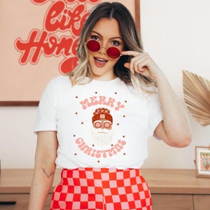 Christmas Shirt Retro Santa Claus T-Shirt Merry Christmas Shirt for Women Cute Gifts Festive XMAS Outfit Toddler Tee Baby Shirt Matching Tee