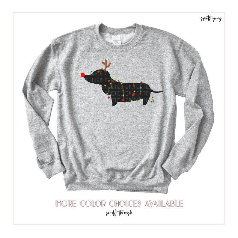 Dachshund Sweatshirt Christmas Lights Shirt Festive Weiner Dog Shirt Dog Lover Gift Holiday Crewneck Pullover Cute Doxie Mom Sweatshirts image 4