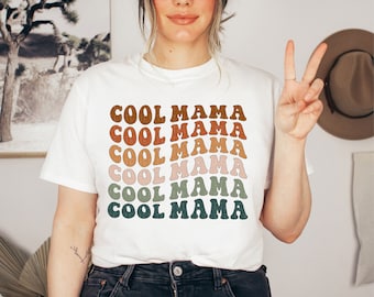 Cool Mama Shirt Shirts For Mom Mothers Day Gift New Mom Gifts Retro Cool Mom T-Shirt Mama Outfit Boho Retro Graphic Tee Announcement Shirts
