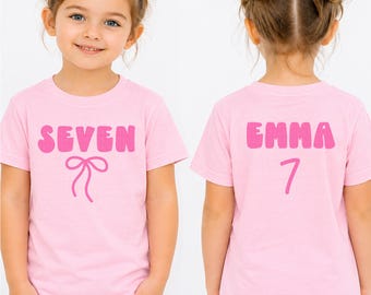 7th Birthday Shirt Seventh Birthday Girl Shirt Custom Name Tee Girls Birthday T-Shirt Coquette Bow Shirt Bday Gift