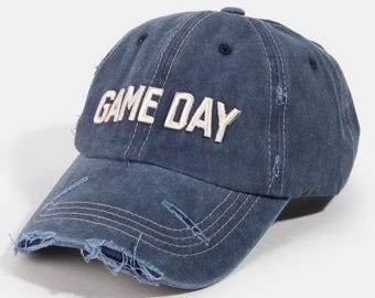 Game Day Embroidered Baseball Cap Distressed Denim Baseball Hat Mothers Day Gift Mama Hat Baseball Gift For Sports Mom Hats For Women UNISEX
