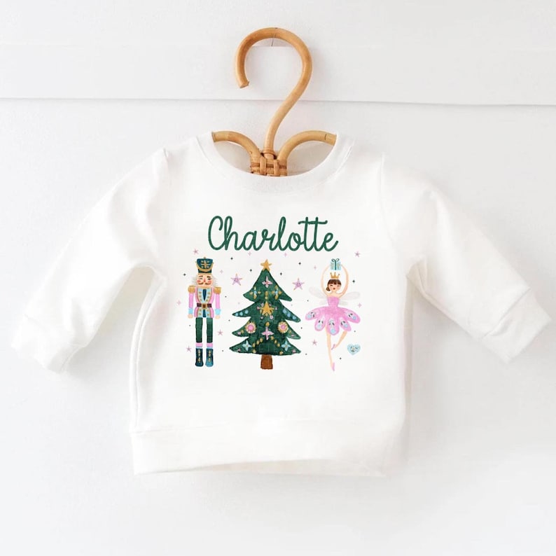 Christmas Sweatshirt Custom Name Sweatshirt Personalized For Kids Groovy Nutcracker Sweatshirt Sugar Plum Fairy Xmas For Girls Gifts image 1