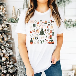 Christmas Shirt Christmas Tee Christmas Doodles Shirt XMAS Favorites Christmas Tree Holiday Christmas Shirt For Women Matching Family Shirts
