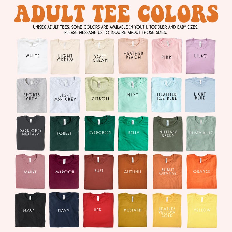a collection of 24 t-shirts in various colors, arranged in a grid format.