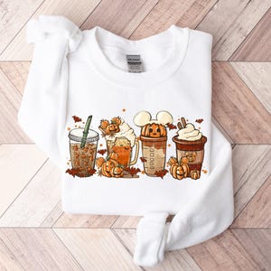 Fall Coffee Sweatshirt Mouse Ears Coffee Lover Shirt Pumpkin Spice Latte Drink Cup Cute Halloween Fall Shirt PSL Lover Gift Halloween Shirt image 4