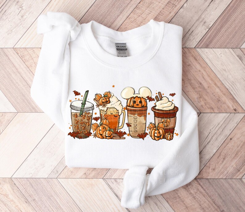 Fall Coffee Sweatshirt Mouse Ears Coffee Lover Shirt Pumpkin Spice Latte Drink Cup Cute Halloween Fall Shirt PSL Lover Gift Halloween Shirt image 4
