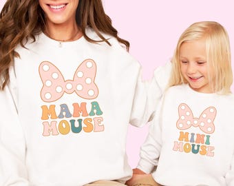 Mama Mouse Sweatshirt Mini Mouse Sweatshirt Happiest Place Matching Magic Mouse Ears Mommy and Me Shirts Family Trip Cute Mom Daughter Shirt