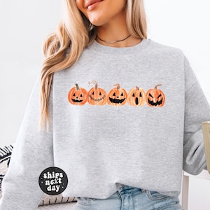 Halloween Sweatshirt Pumpkin Sweatshirt Cute Jack o Lantern Halloween Crewneck Sweater Spooky Season Gift For Her Plus Size Sweatshirt