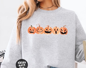 Halloween Sweatshirt Pumpkin Sweatshirt Cute Jack o Lantern Halloween Crewneck Sweater Spooky Season Gift For Her Plus Size Sweatshirt