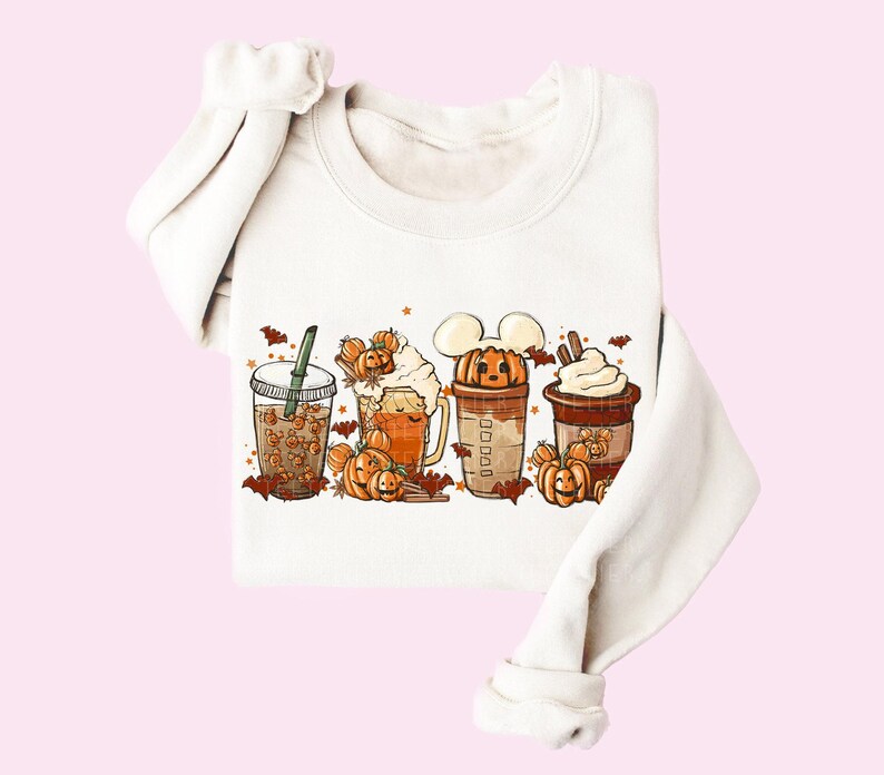 Fall Coffee Sweatshirt Mouse Ears Coffee Lover Shirt Pumpkin Spice Latte Drink Cup Cute Halloween Fall Shirt PSL Lover Gift Halloween Shirt image 5