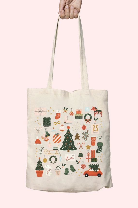 Christmas Tote Bag Christmas Doodles Favorites Little Things Canvas Tote Bag Christmas Gift for Her gifts Under 30 gift for Mom bff wife Etsy