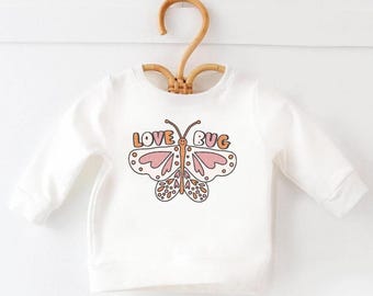 Valentine Sweatshirt Love Bug Butterfly Valentines Sweatshirt for Kids Sweatshirt Toddler Cute Crewneck Pullover VDay Sweatshirt Valentine's
