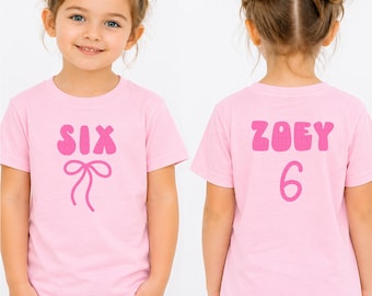 6th Birthday Shirt Sixth Birthday Girl Shirt Custom Name Tee Girls Birthday T-Shirt Coquette Bow Shirt Bday Gift