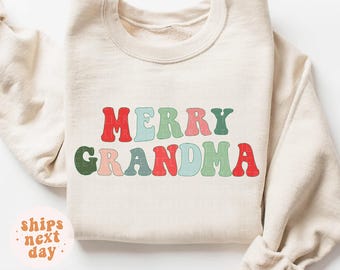 Christmas Sweatshirt, Merry Grandma, Xmas Christmas Crewneck Pullover,Holiday Sweaters For Grandmothers,Cute Festive Outfit Gift For Grandma