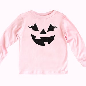Pumpkin Shirt Long Sleeve Jack O Lantern Shirt Eyelashes Jack-o-lantern Halloween Shirt Kids Tee Toddler Cute Fall Graphic Tee Pumpkin Face