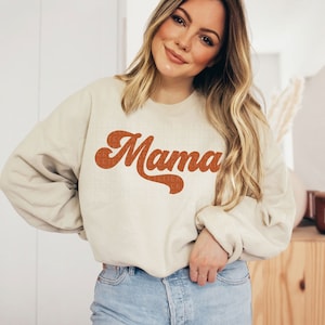 Mama Sweatshirt Retro Mama Shirt Boho Mama Crewneck Pullover Christmas Gift For Mom New Mom Gifts Mama Outfit Pregnancy Announcement Shirt