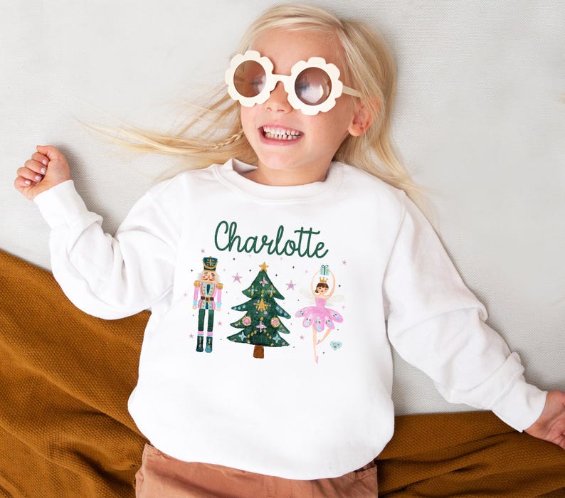 Christmas Sweatshirt Custom Name Sweatshirt Personalized For Kids Groovy Nutcracker Sweatshirt Sugar Plum Fairy Xmas For Girls Gifts image 3